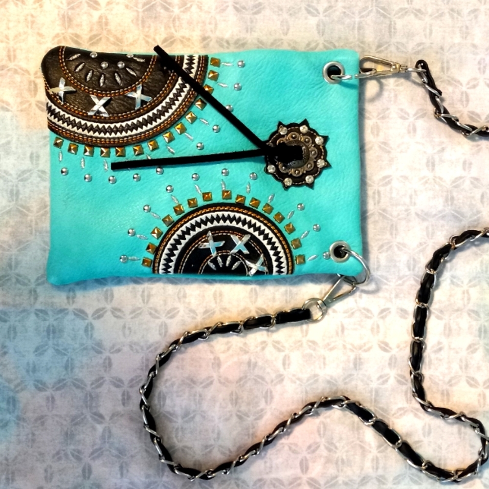 Turquoise, cross body purse, 6x8 in